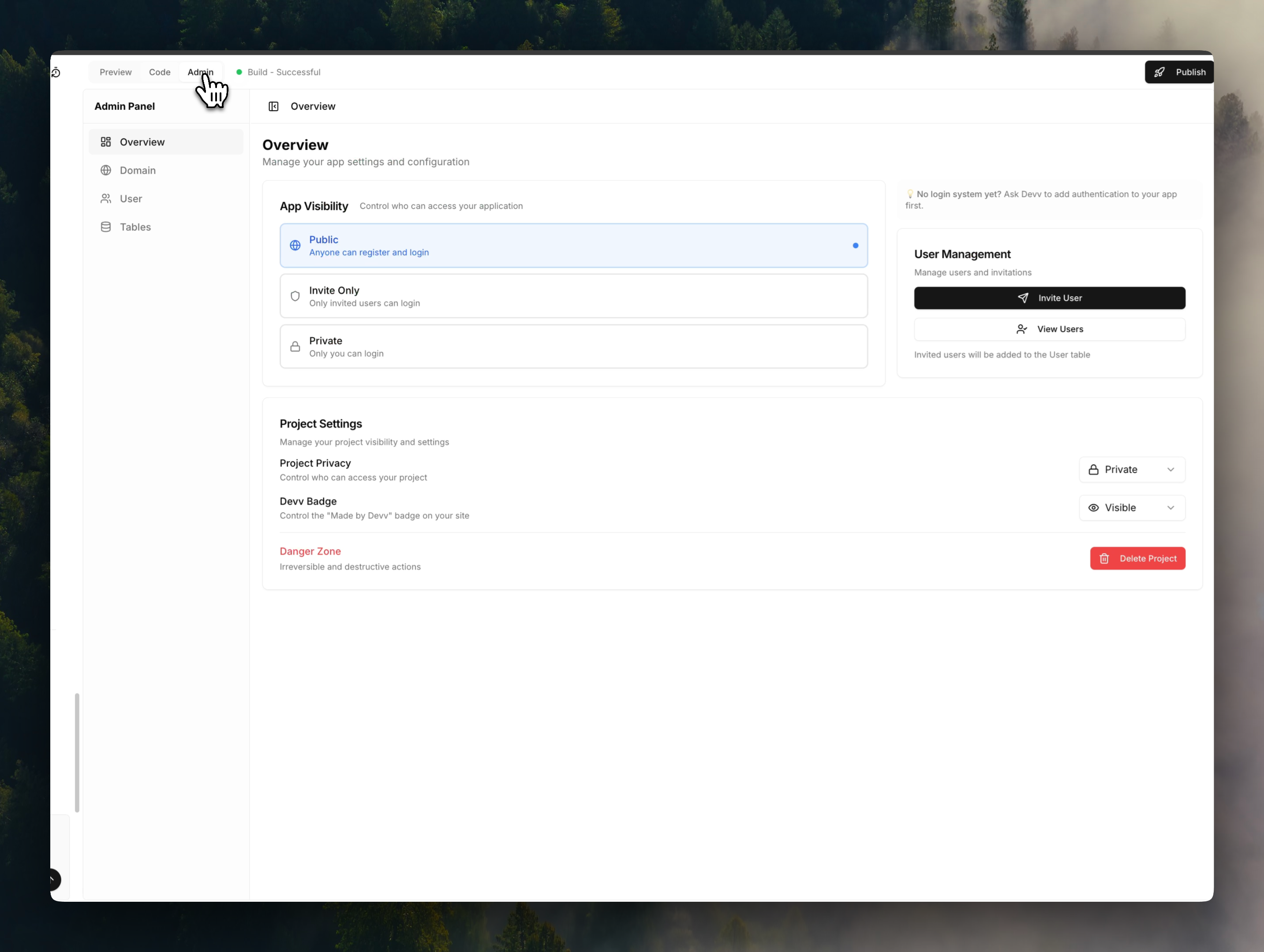admin dashboard