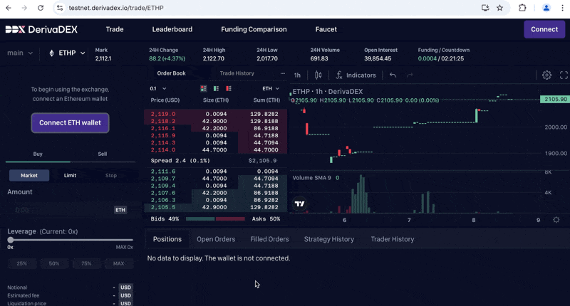 Connecting wallet to DerivaDEX
