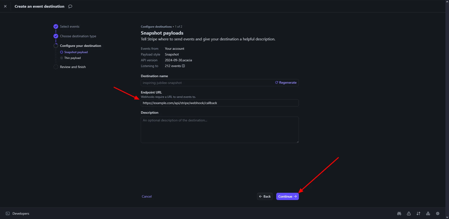 Destination Configuration