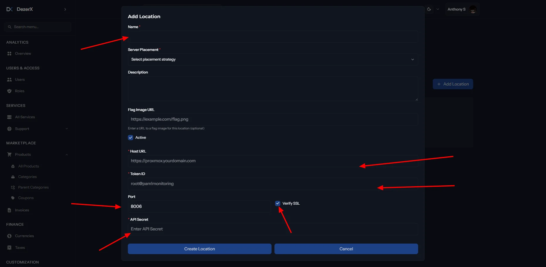 Create Location in DezerX