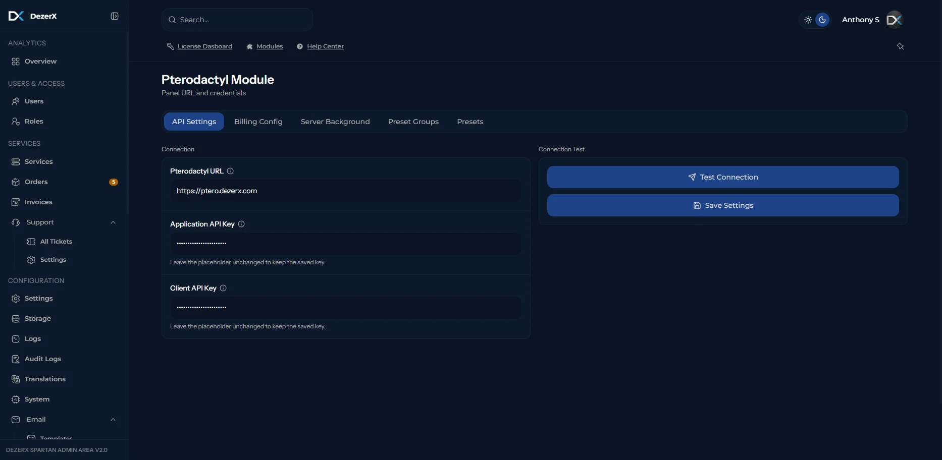 Spartan Configuration Panel