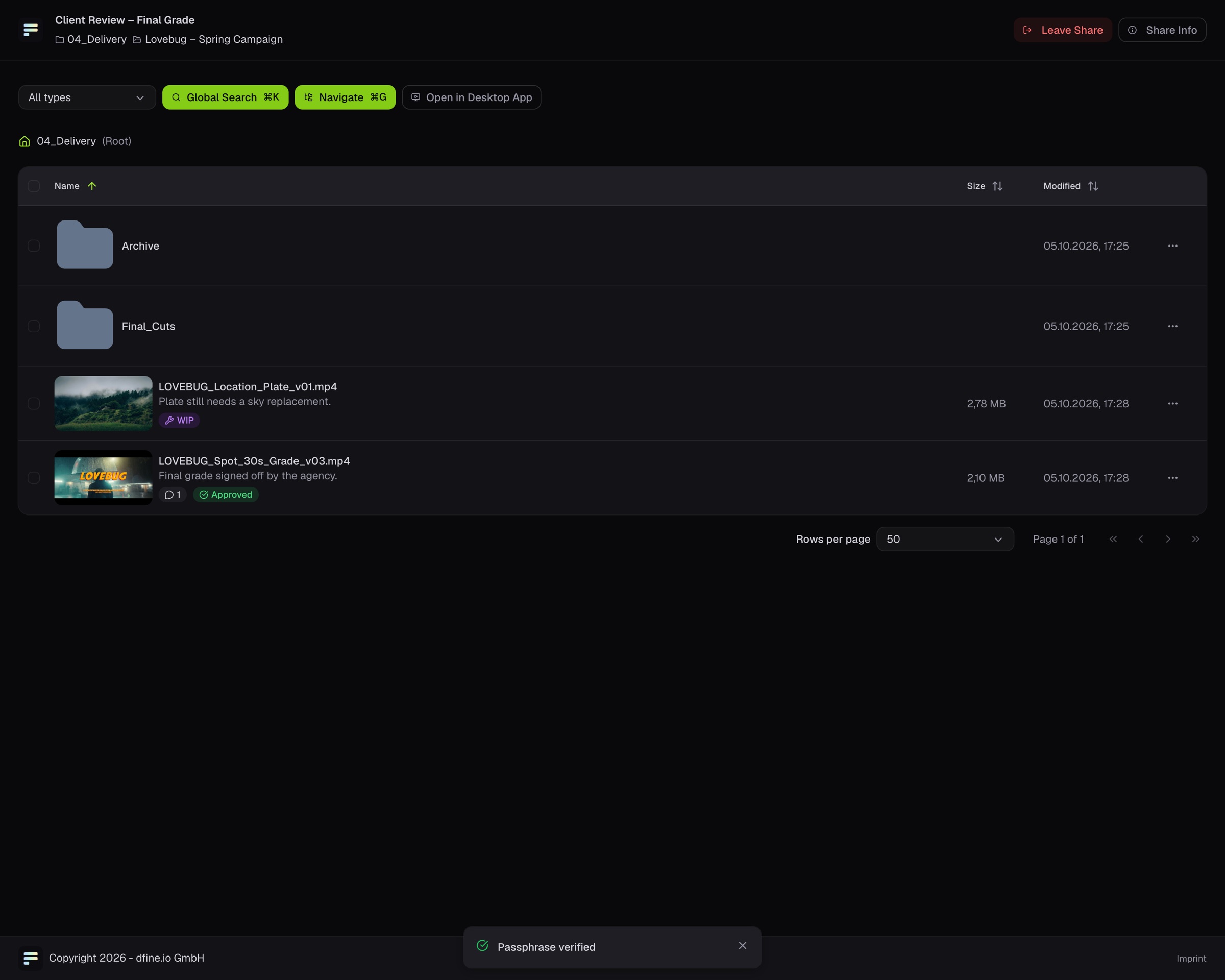 The guest view of a shared folder with its files
