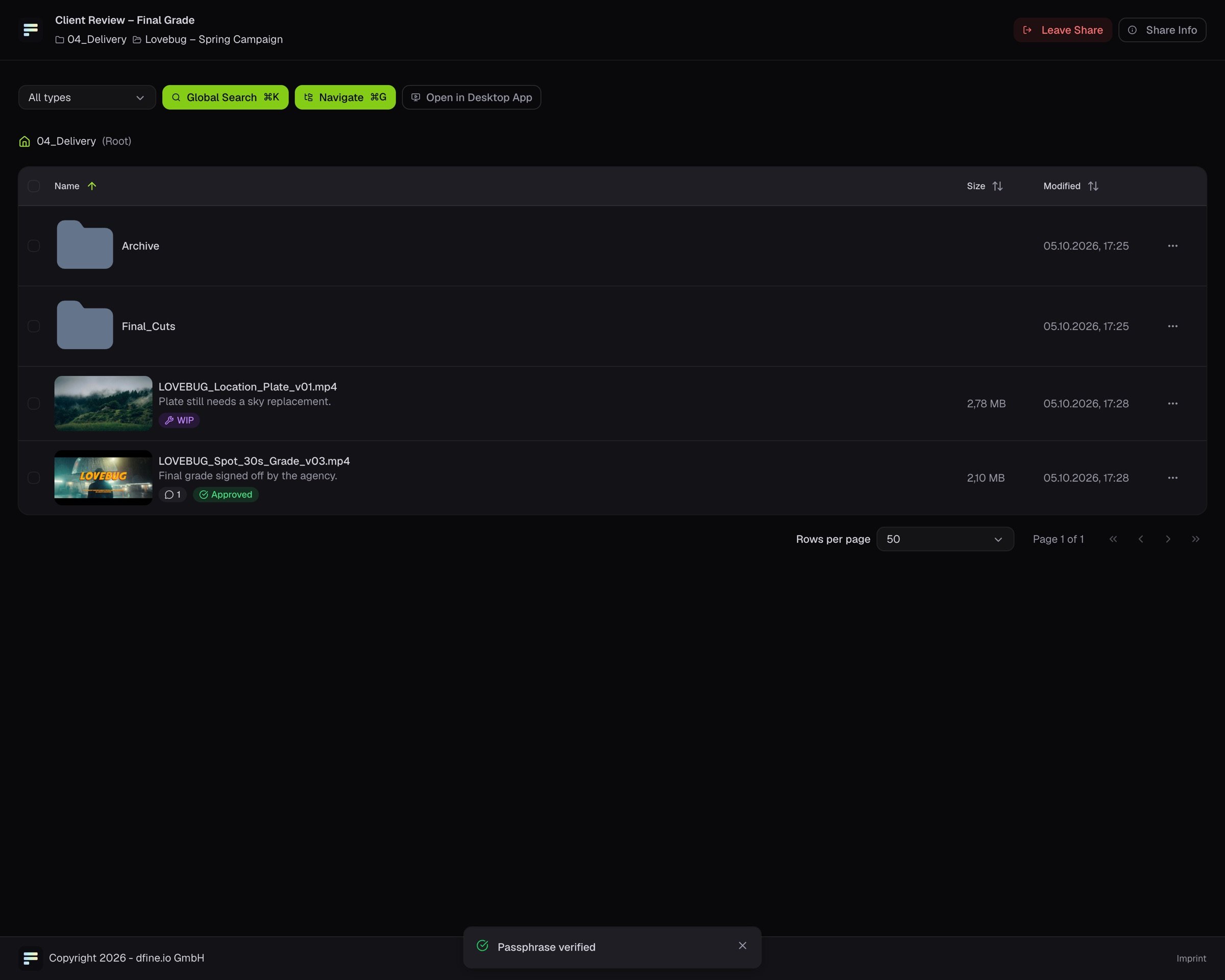 The guest view of a shared folder with its files
