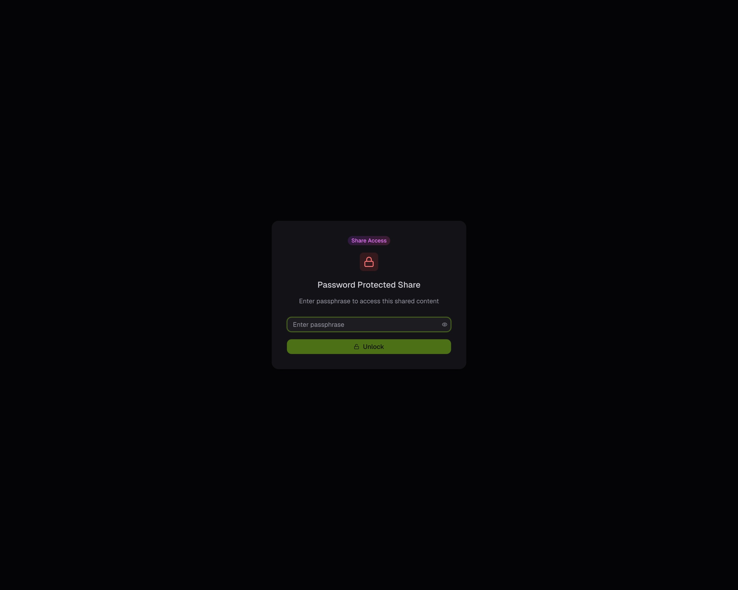 The passphrase screen a guest sees for a protected share