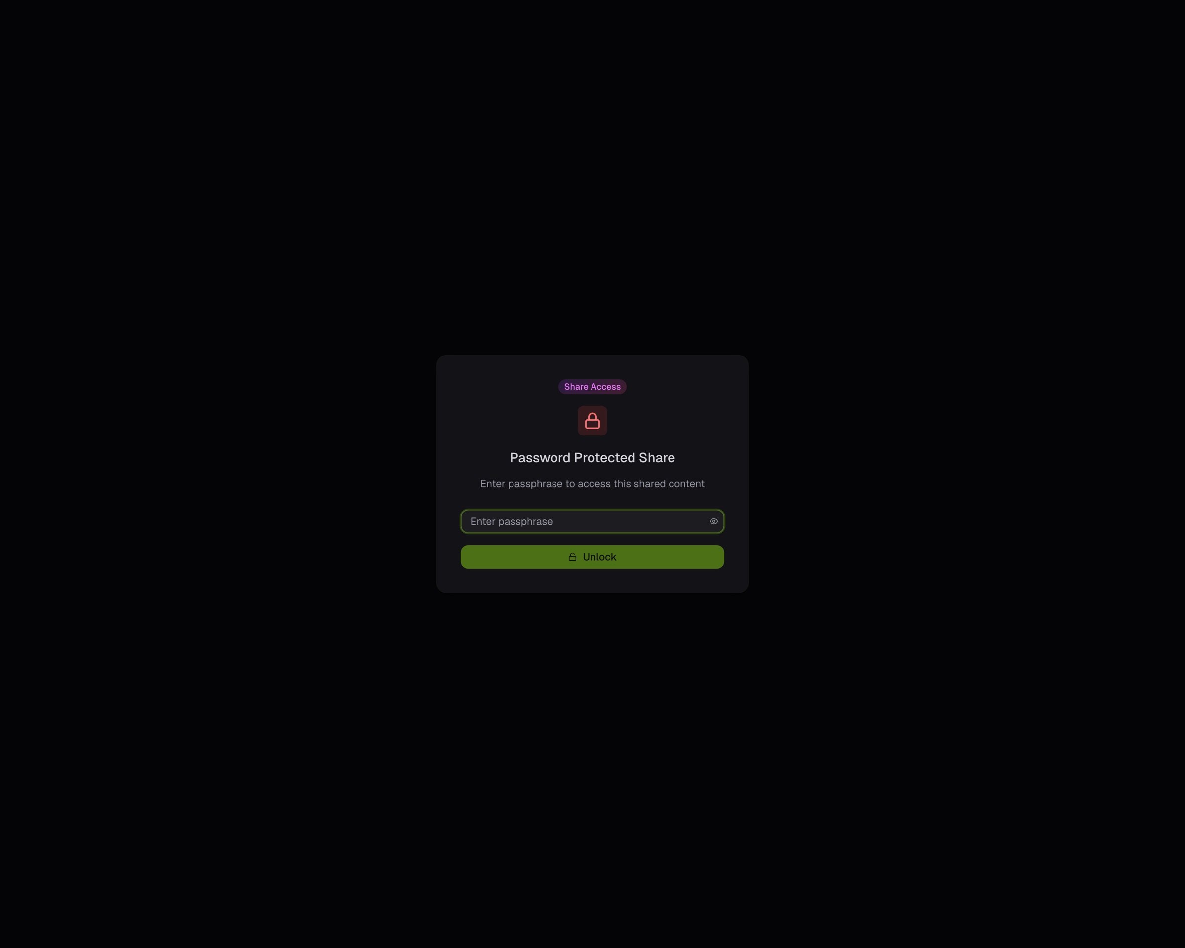 The passphrase screen a guest sees for a protected share