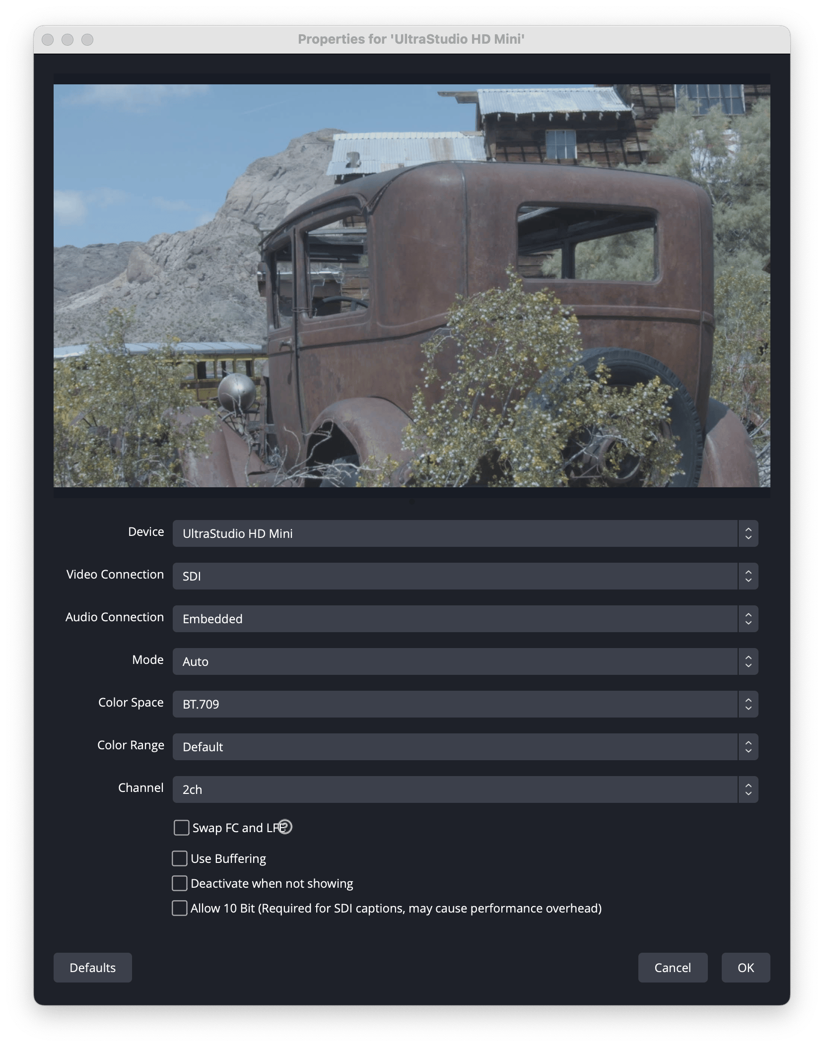 Konfigurieren der Blackmagic-Device-Quelle in OBS