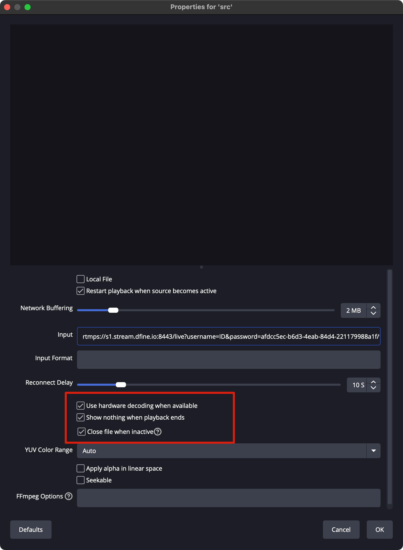 Den Monitor-Link in die Media Source einfügen