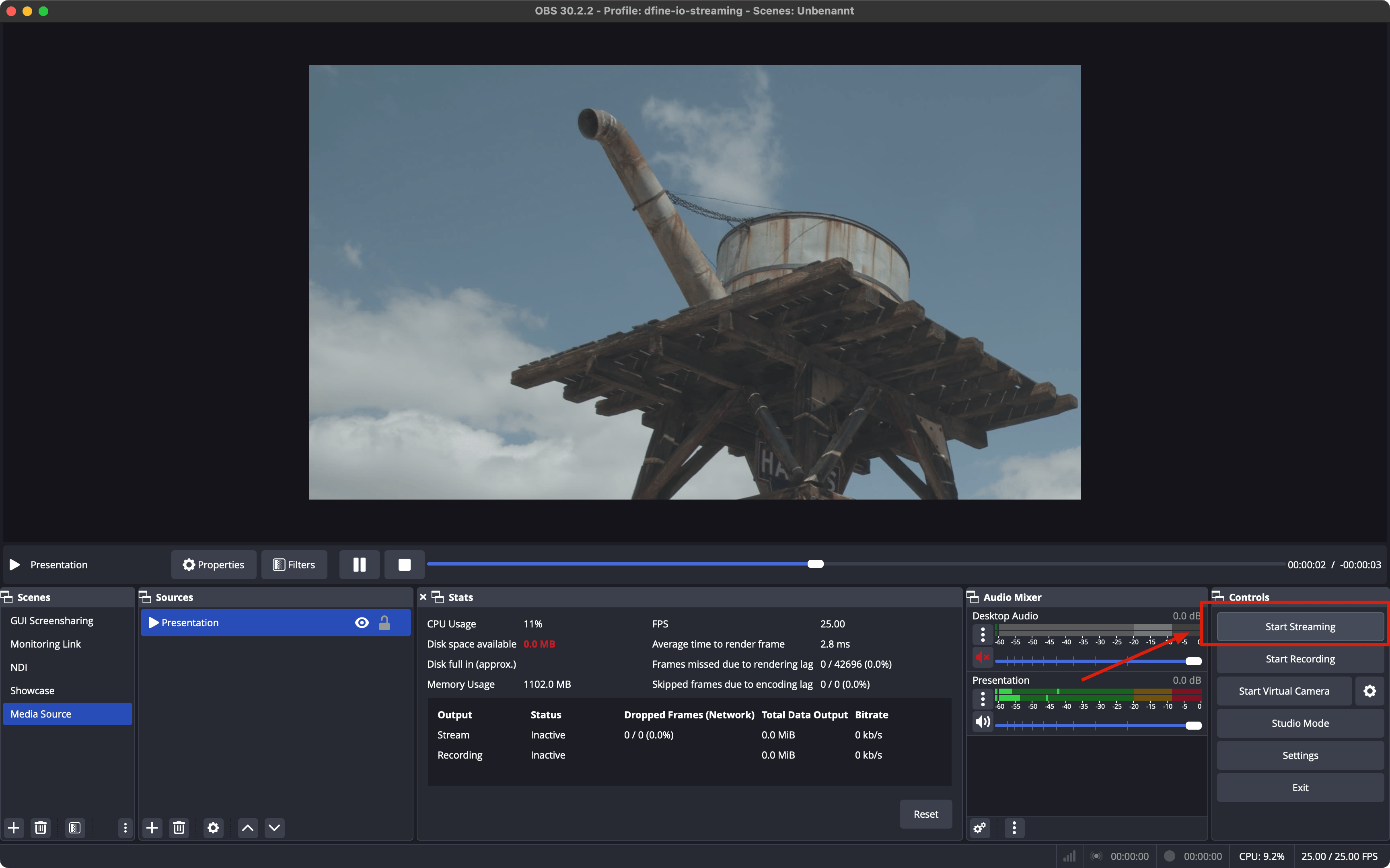 Streaming in OBS starten