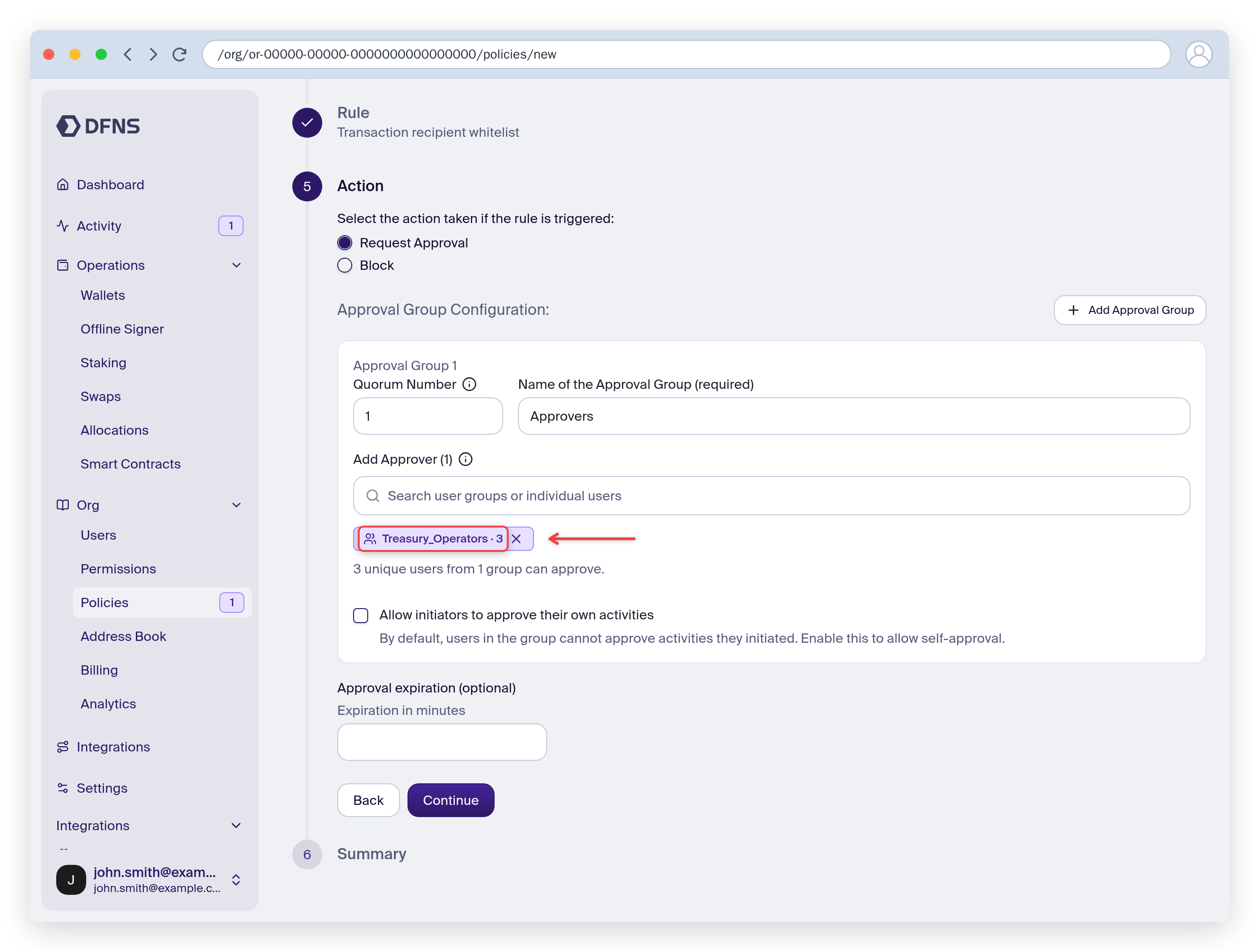 Add Approver picker with a user group selected as approver