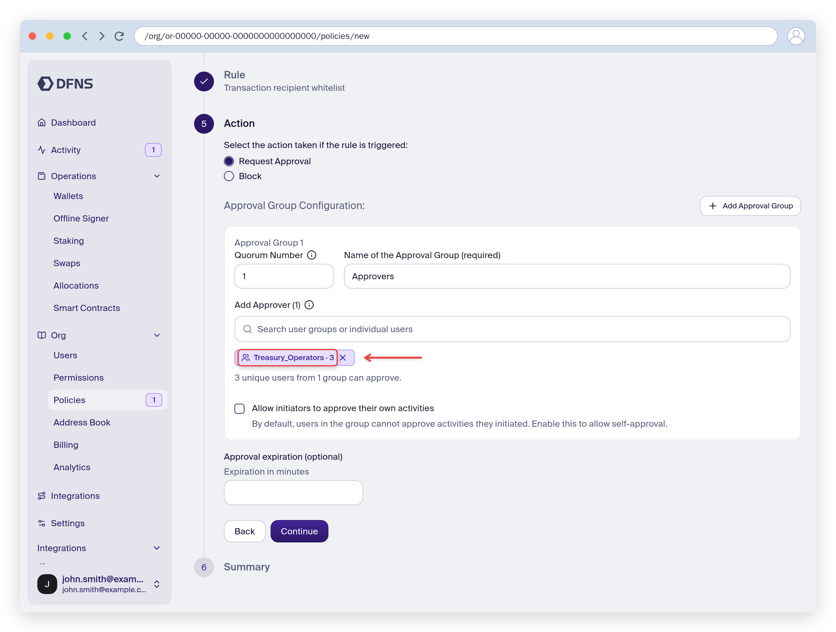 Add Approver picker with a user group selected as approver