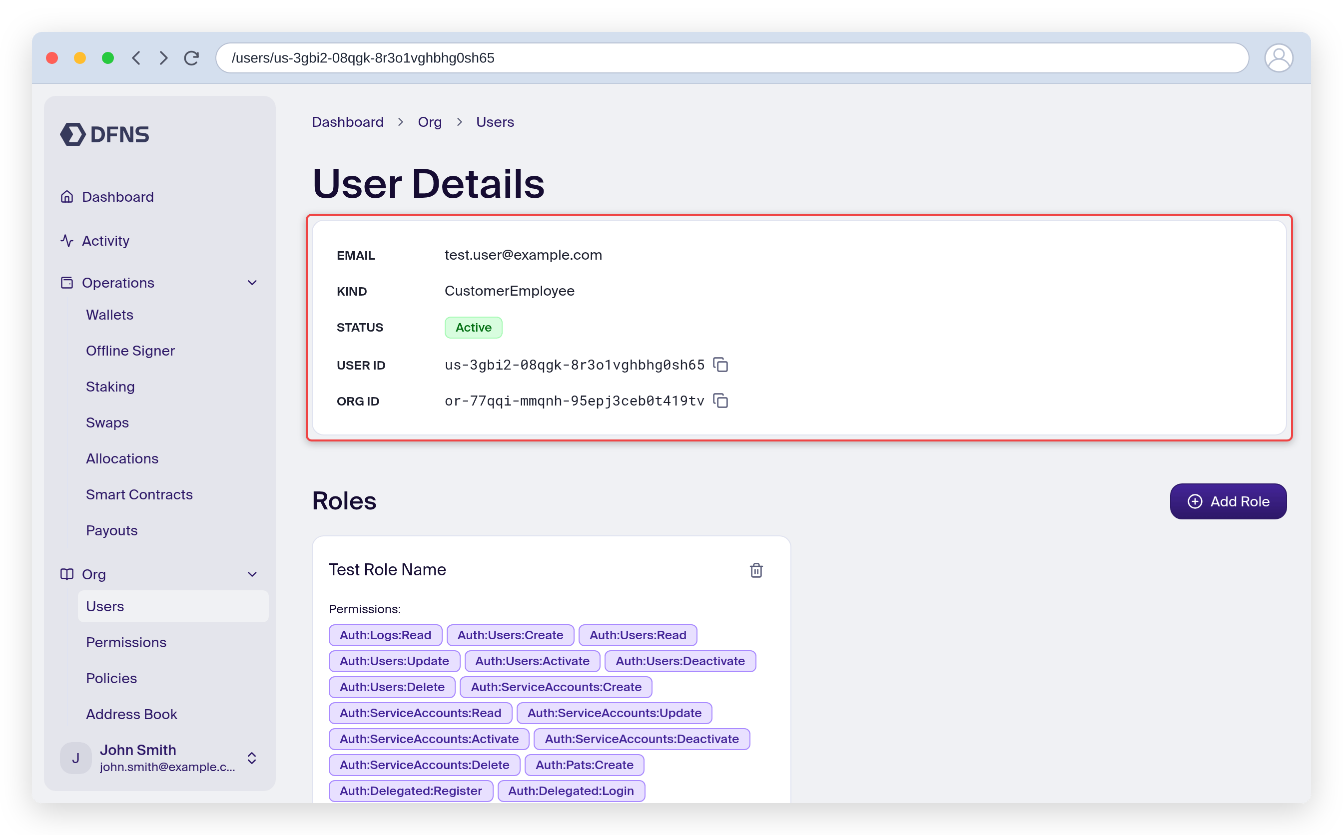 New user details overview with the user information highlighted