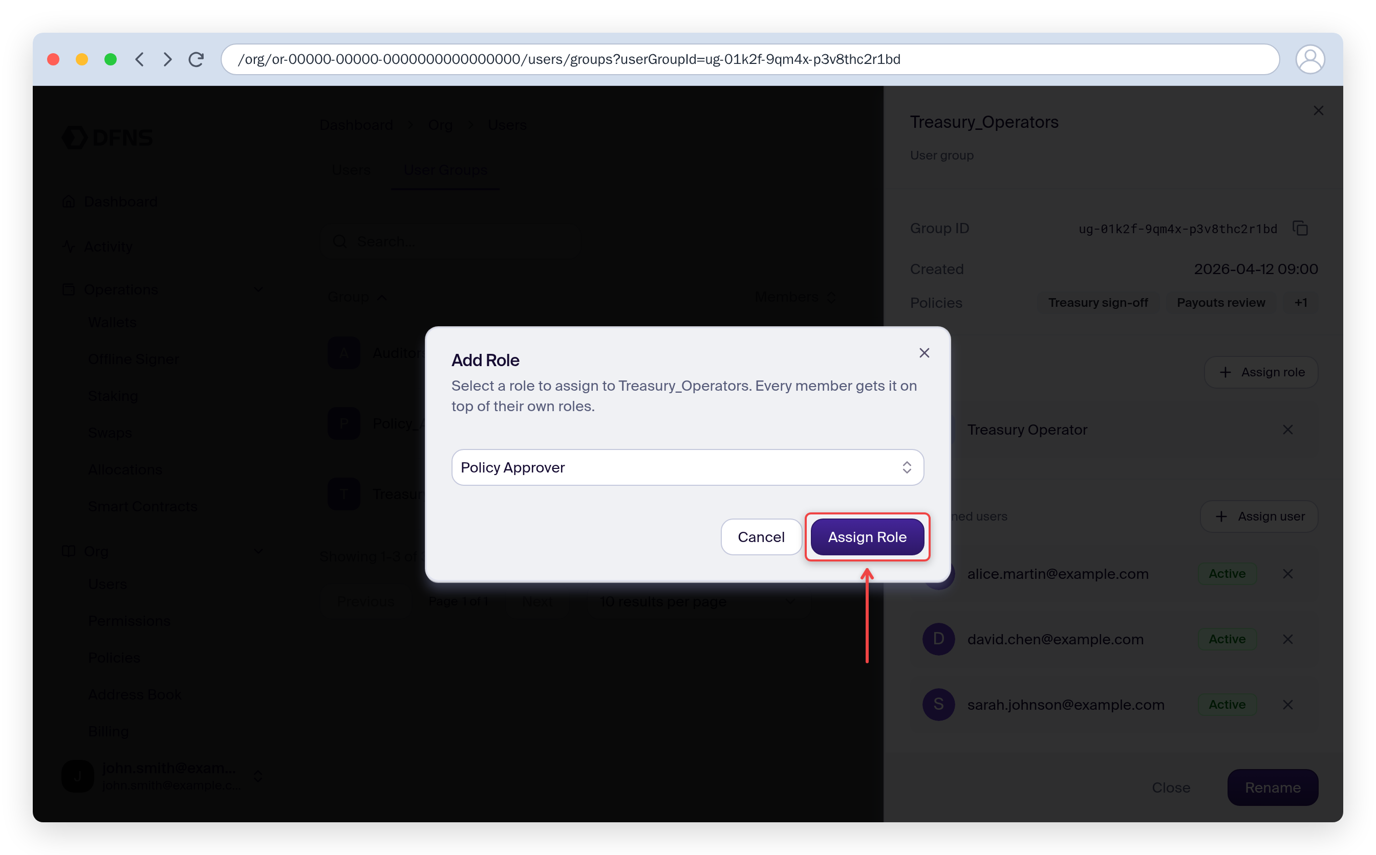 Assigning a role to a user group