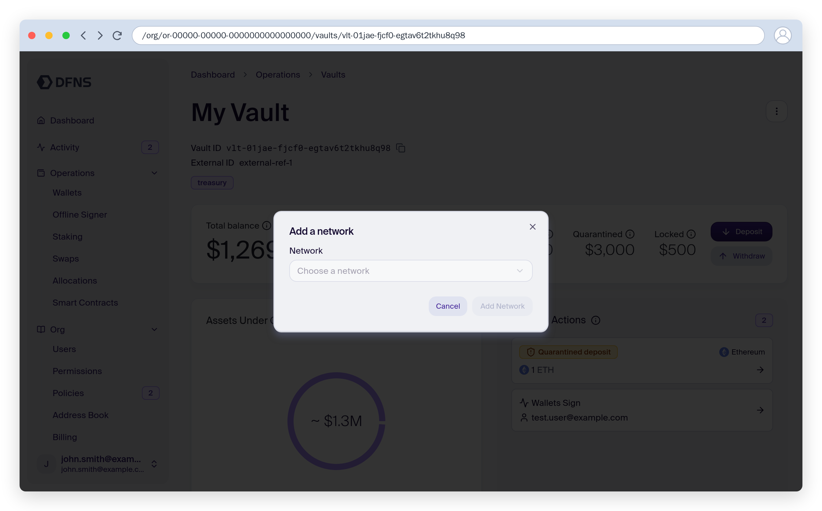 Add a network dialog with the network selector