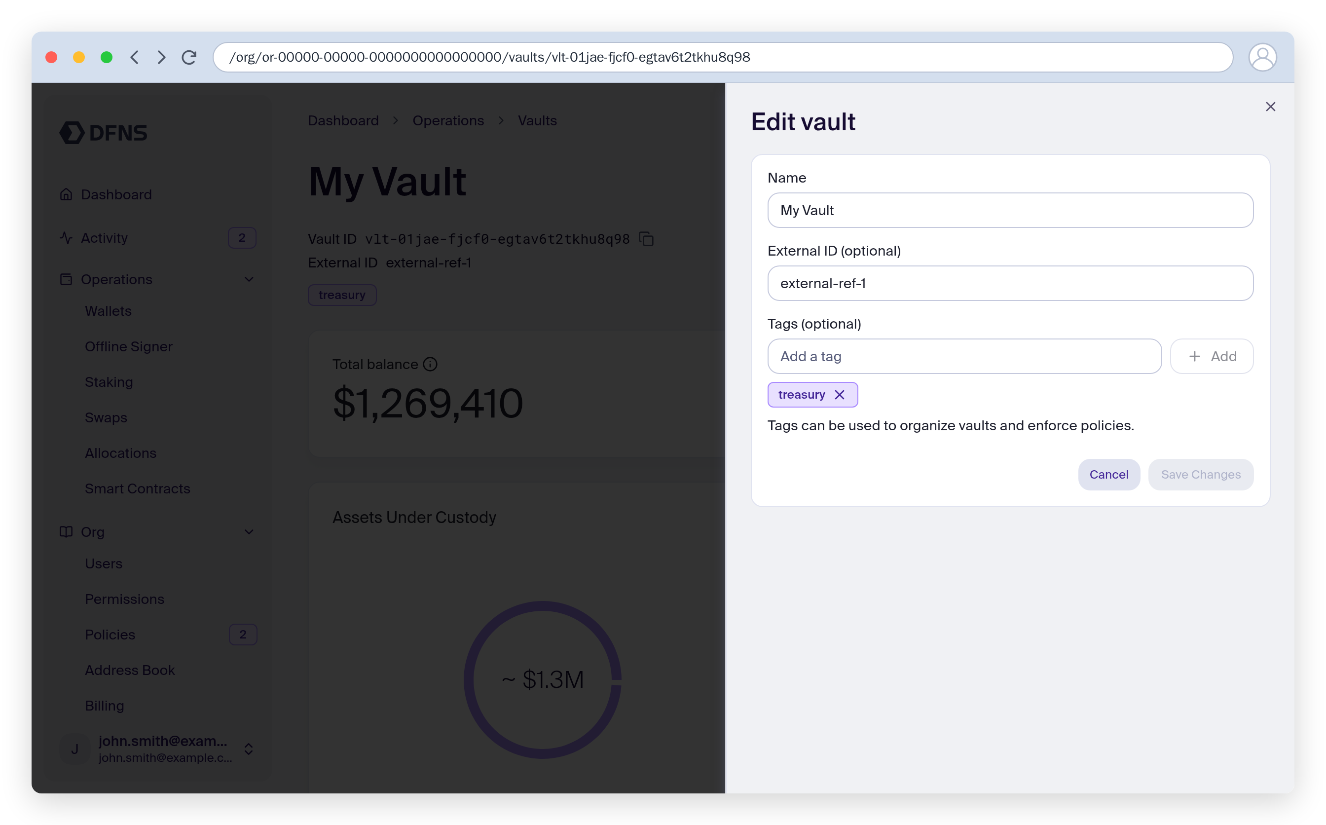 Edit vault sheet with the name and tags prefilled