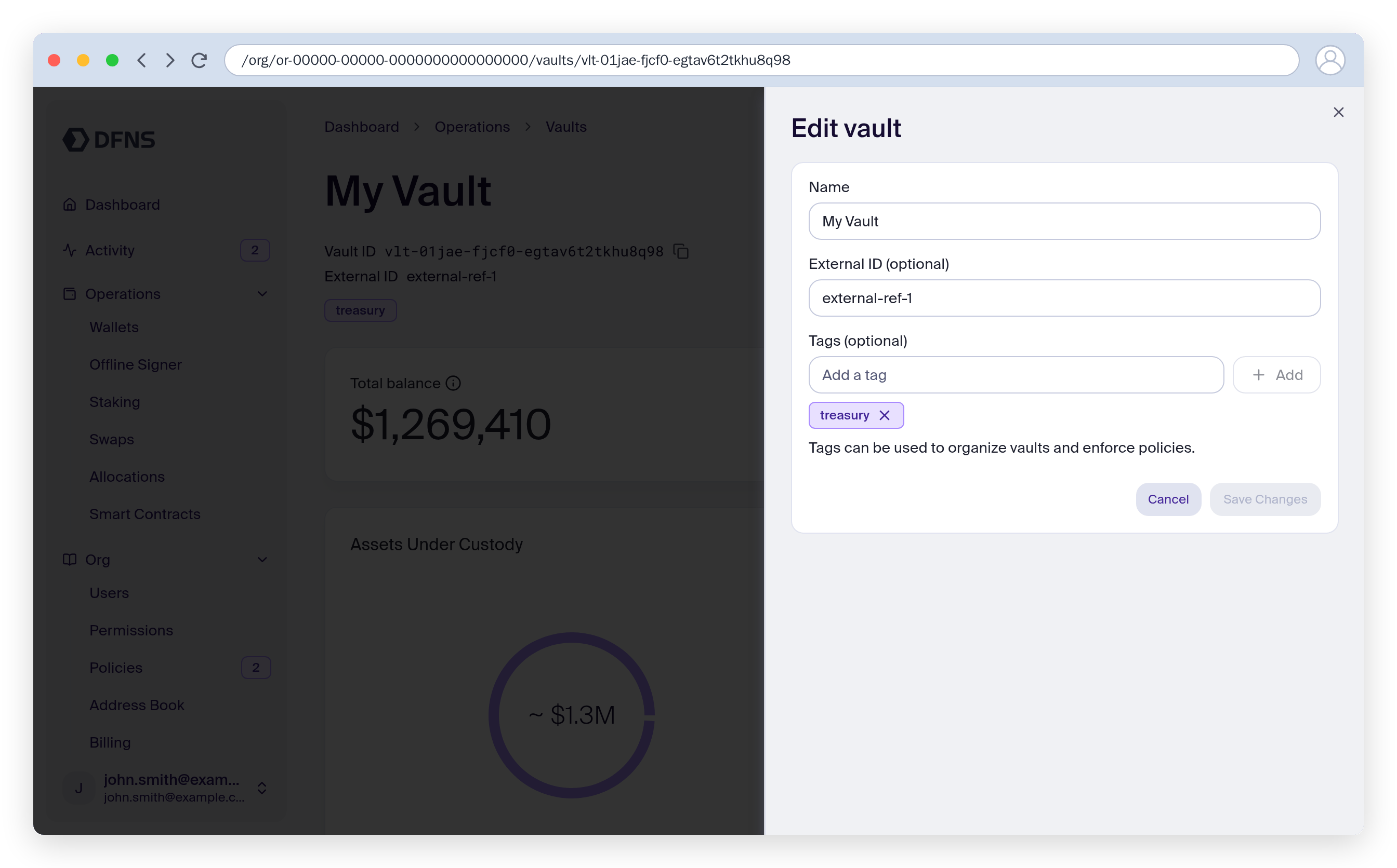 Edit vault sheet with the name and tags prefilled