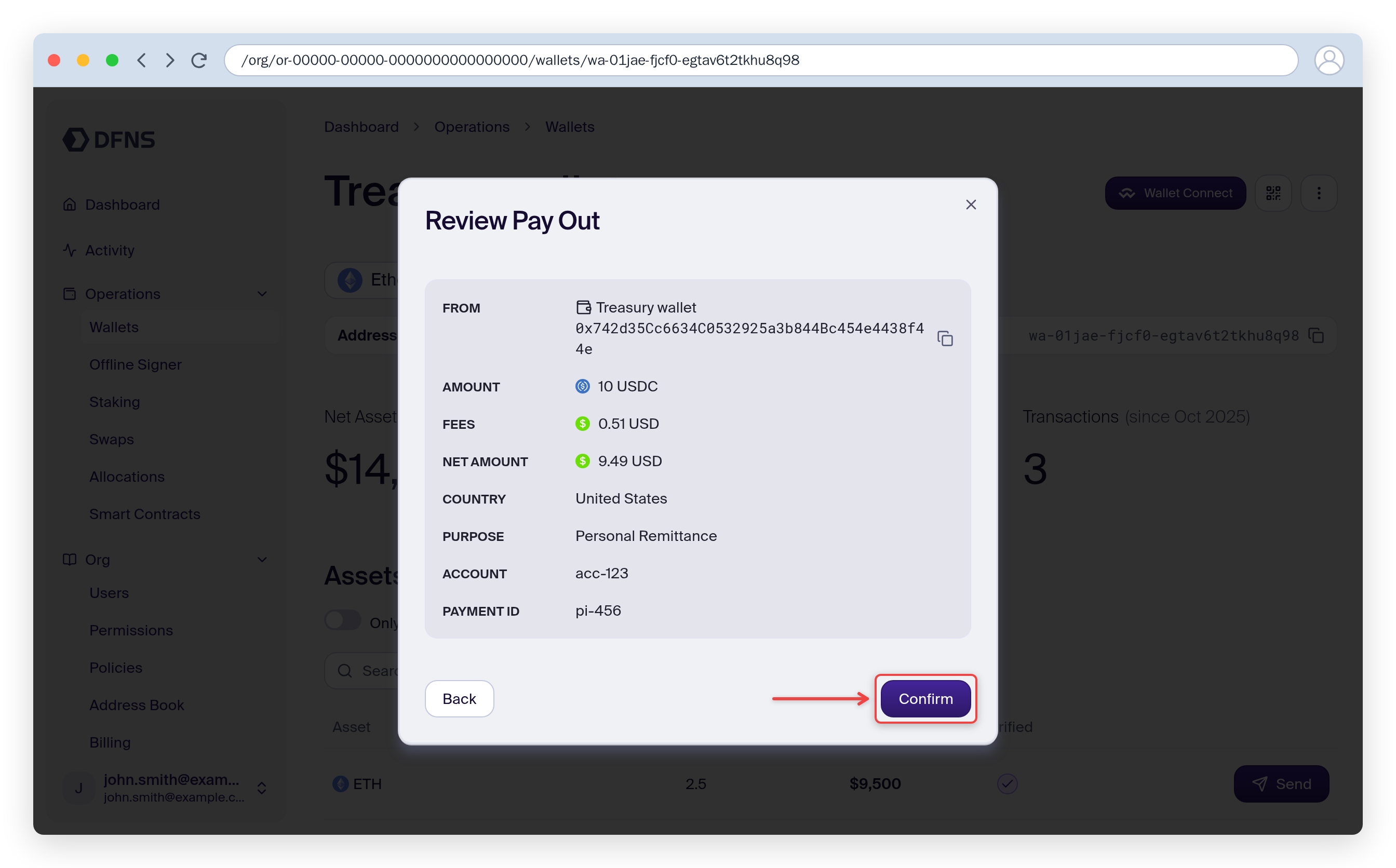 Review Pay Out summary with the Confirm button