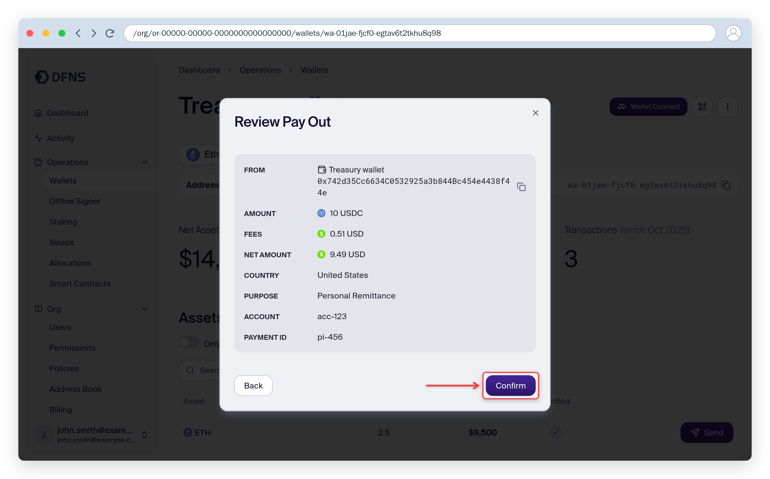 Review Pay Out summary with the Confirm button
