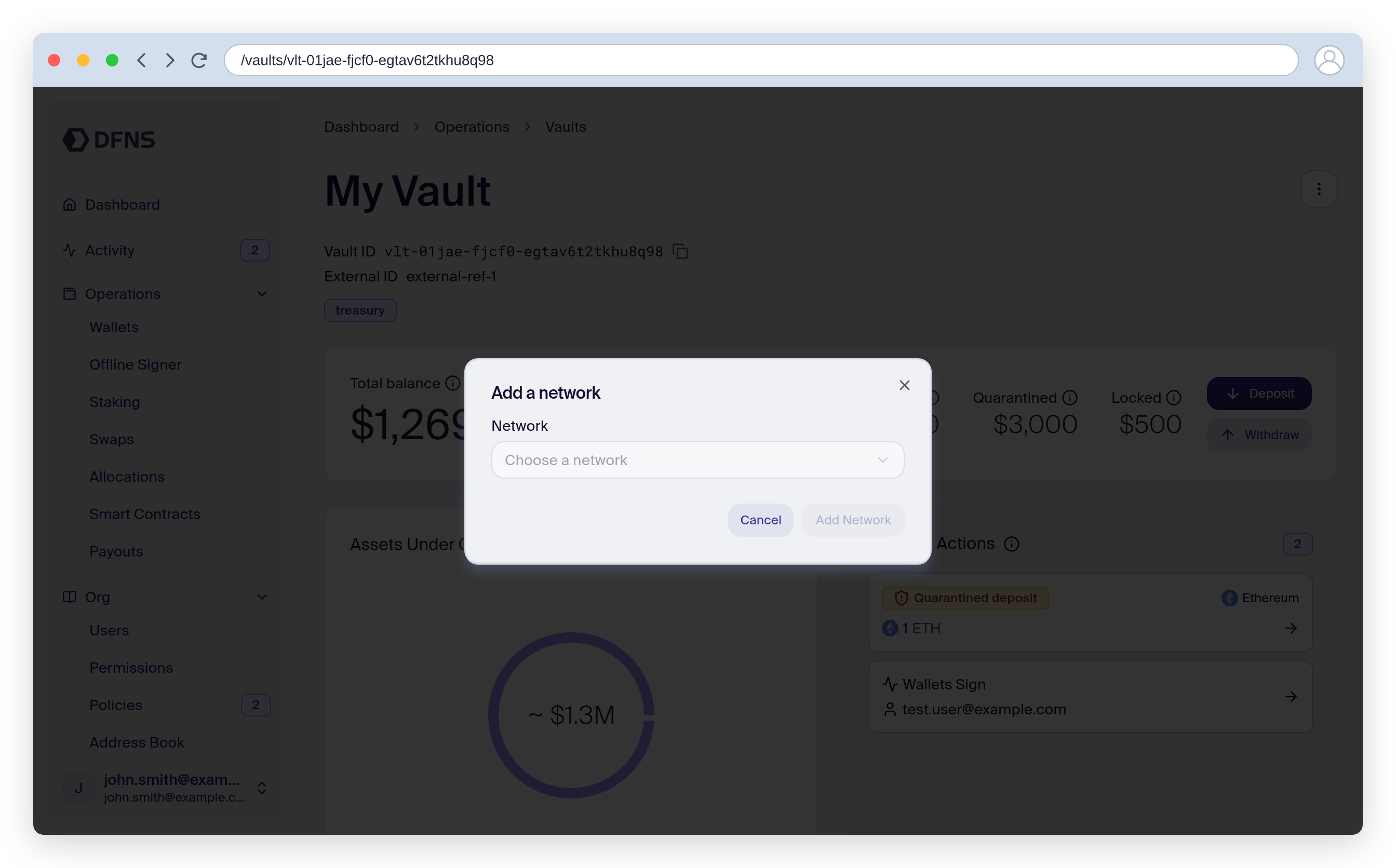Add a network dialog with the network selector