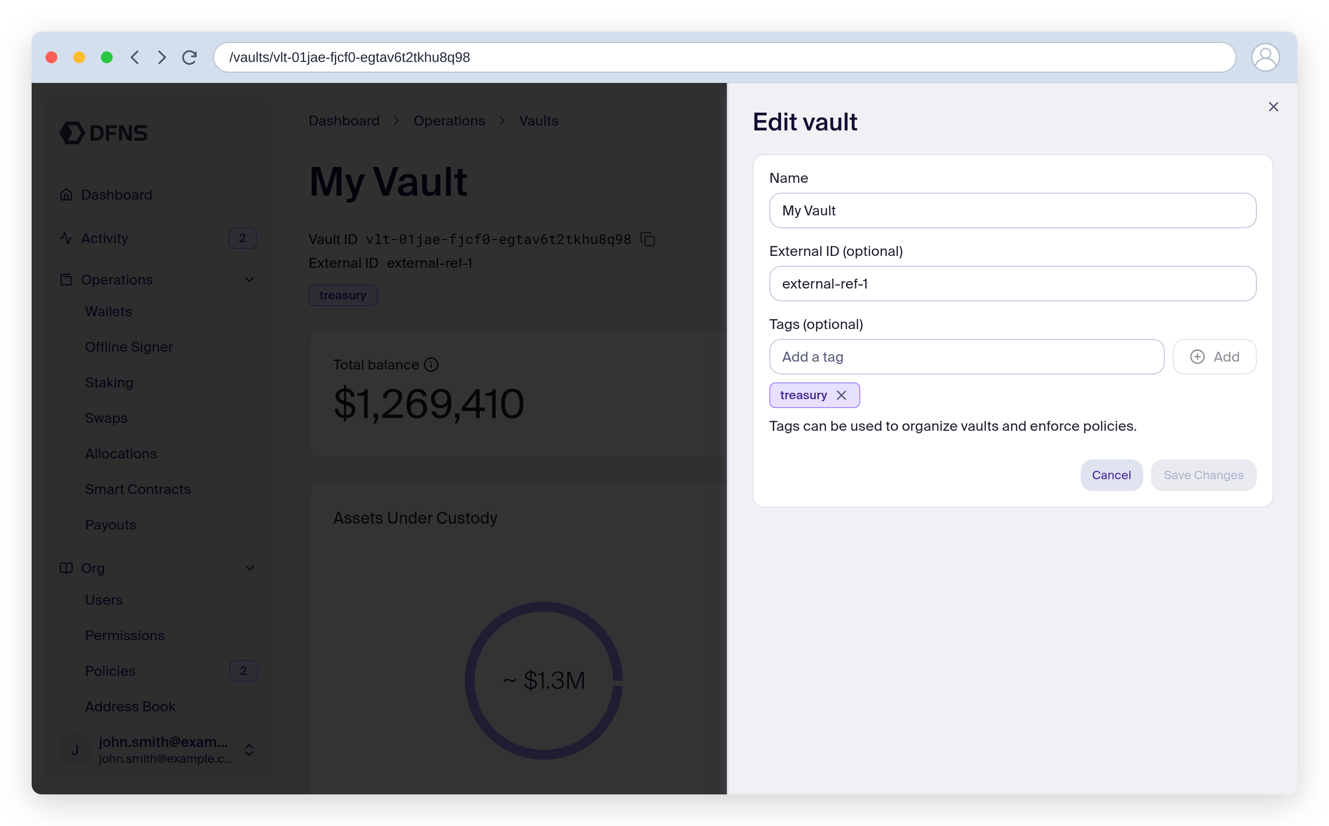 Edit vault sheet with the name and tags prefilled