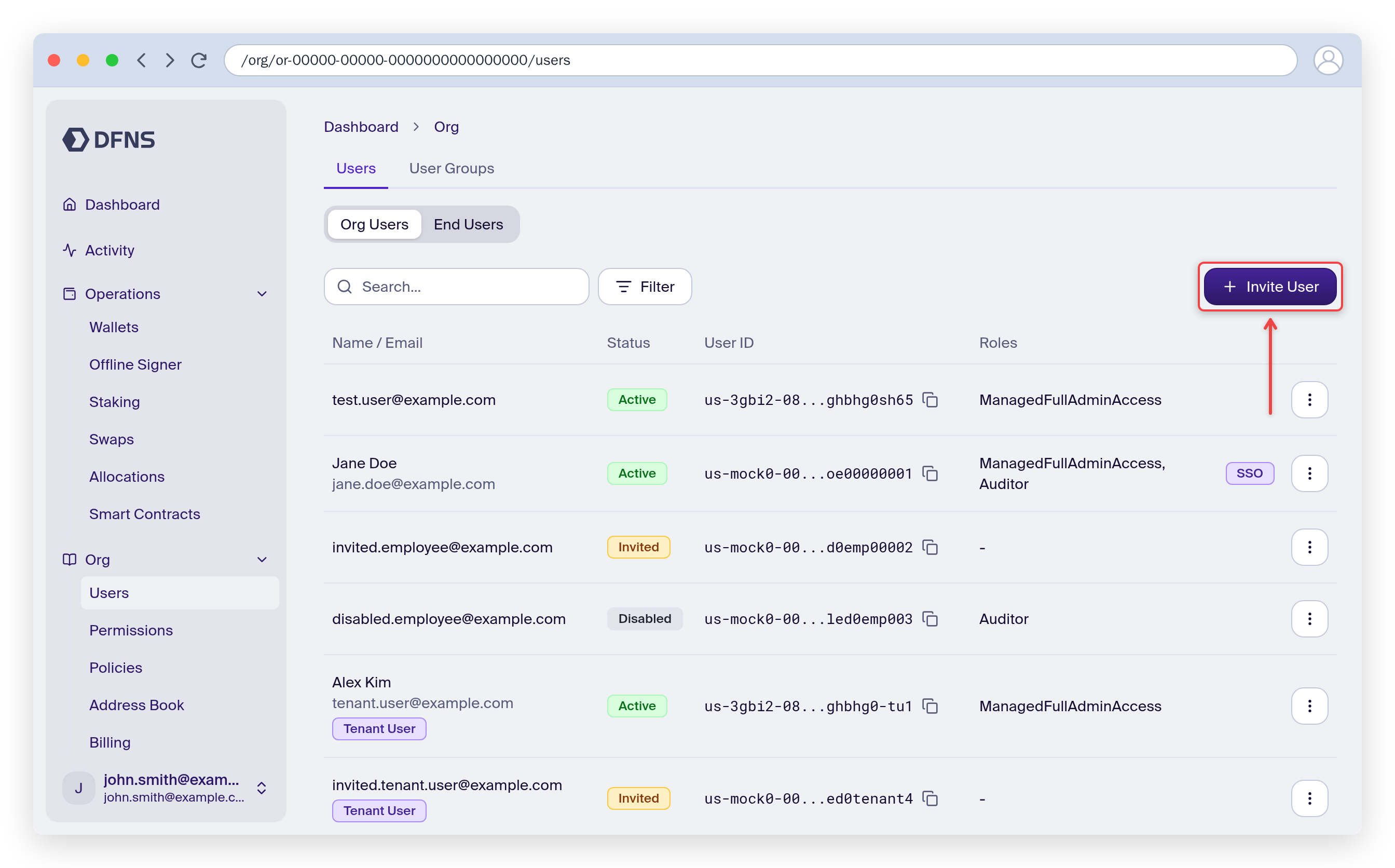 Users page showing you as the only user, with the Invite User button highlighted