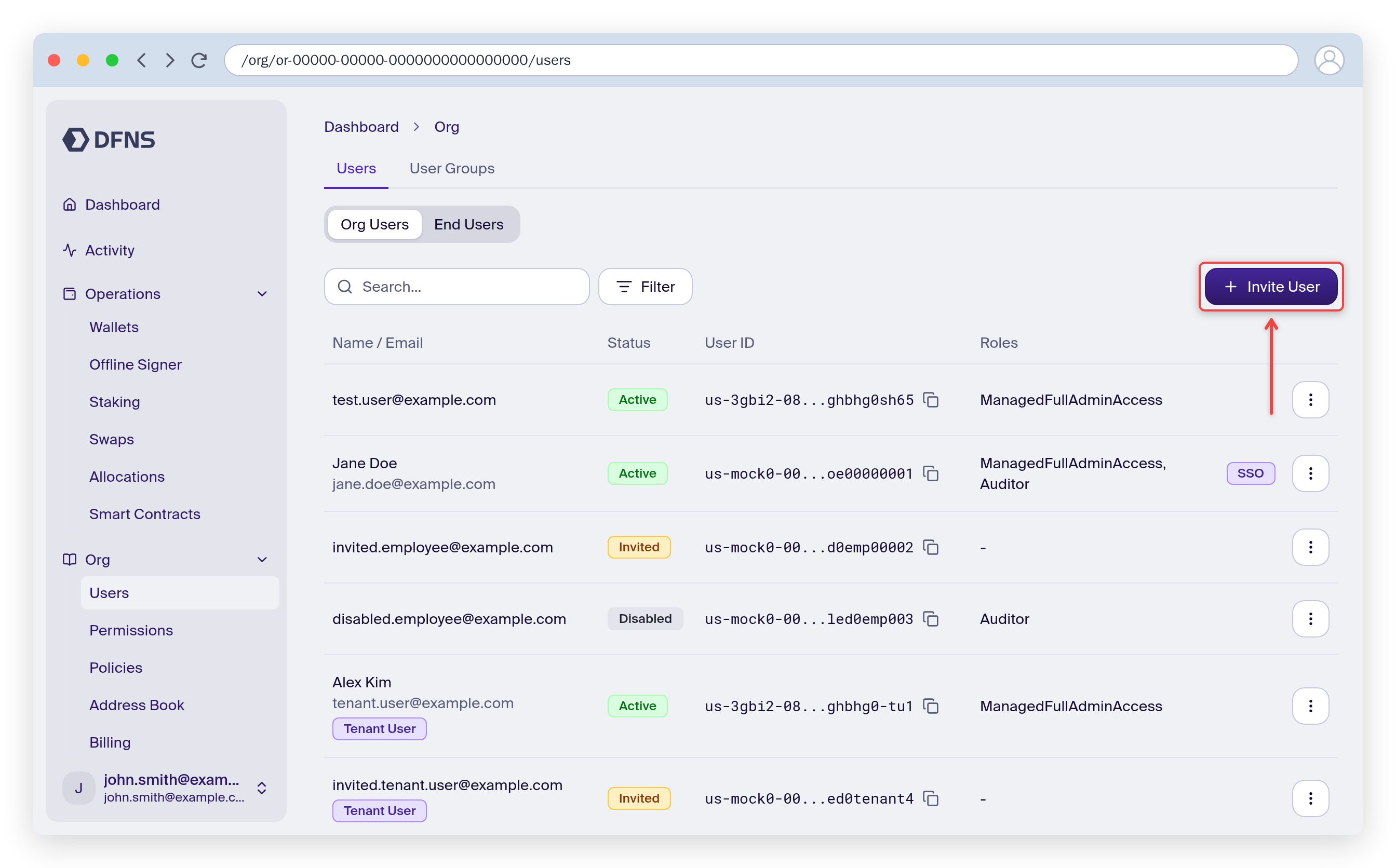 Users page showing you as the only user, with the Invite User button highlighted