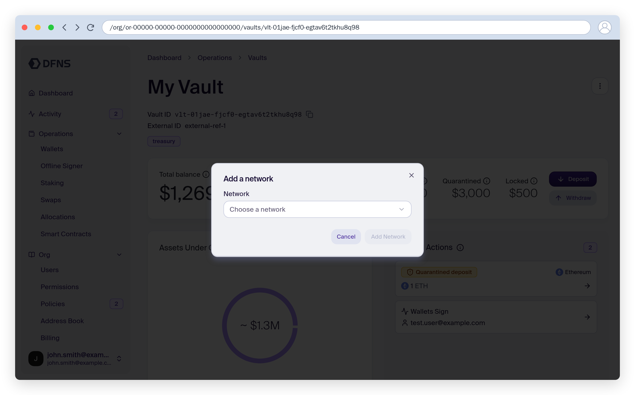 Add a network dialog with the network selector