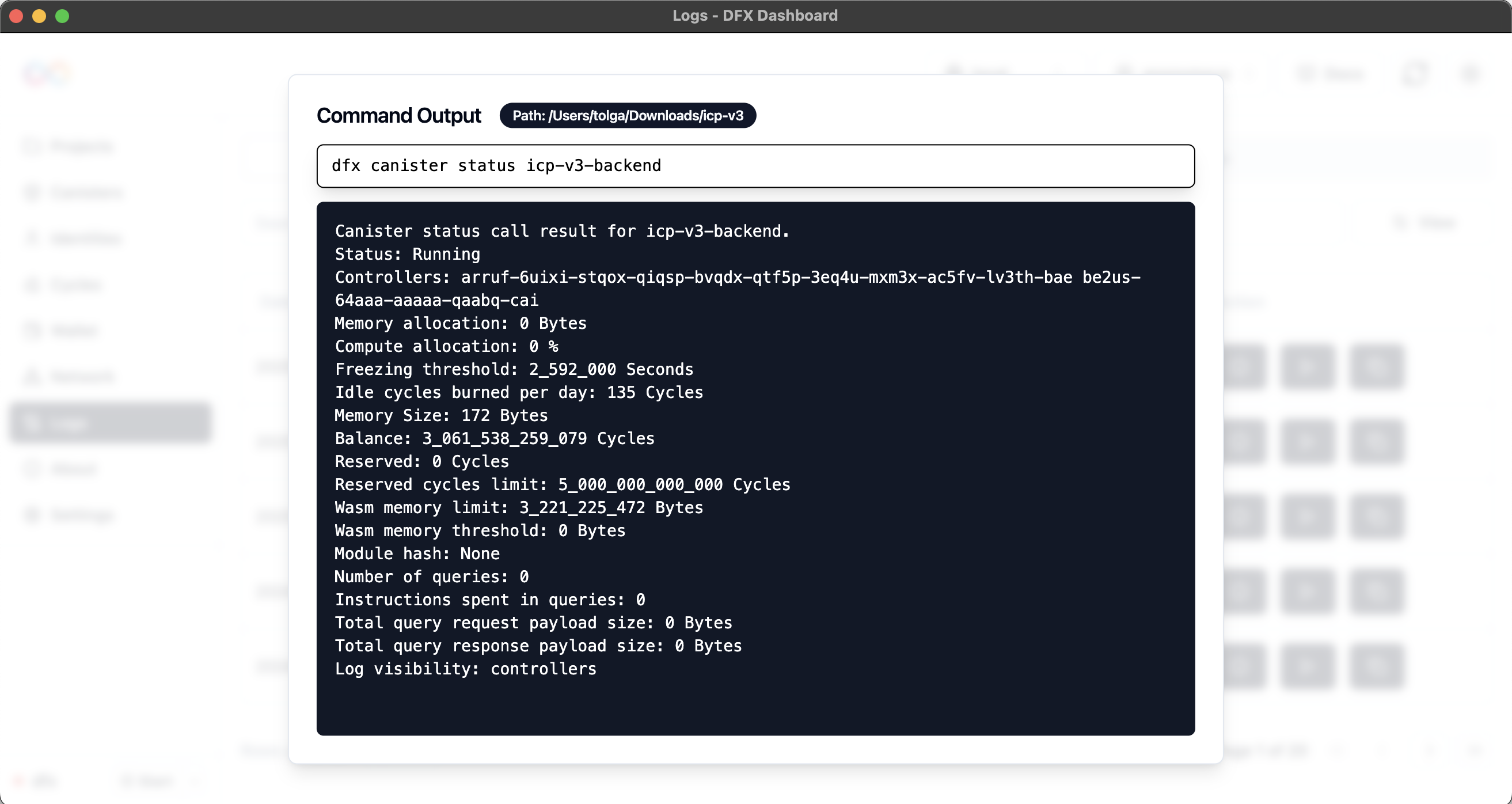 Command Output Modal