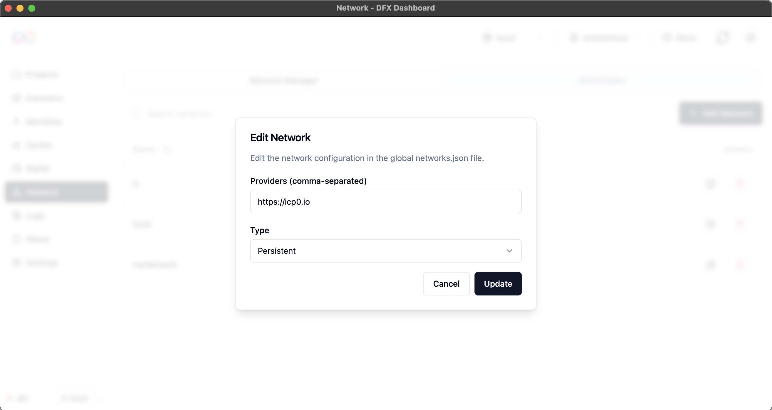 Edit Network Dialog