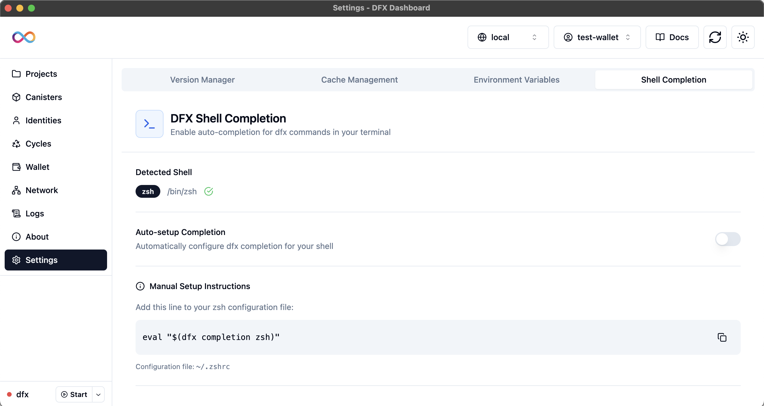DFX Shell Completion