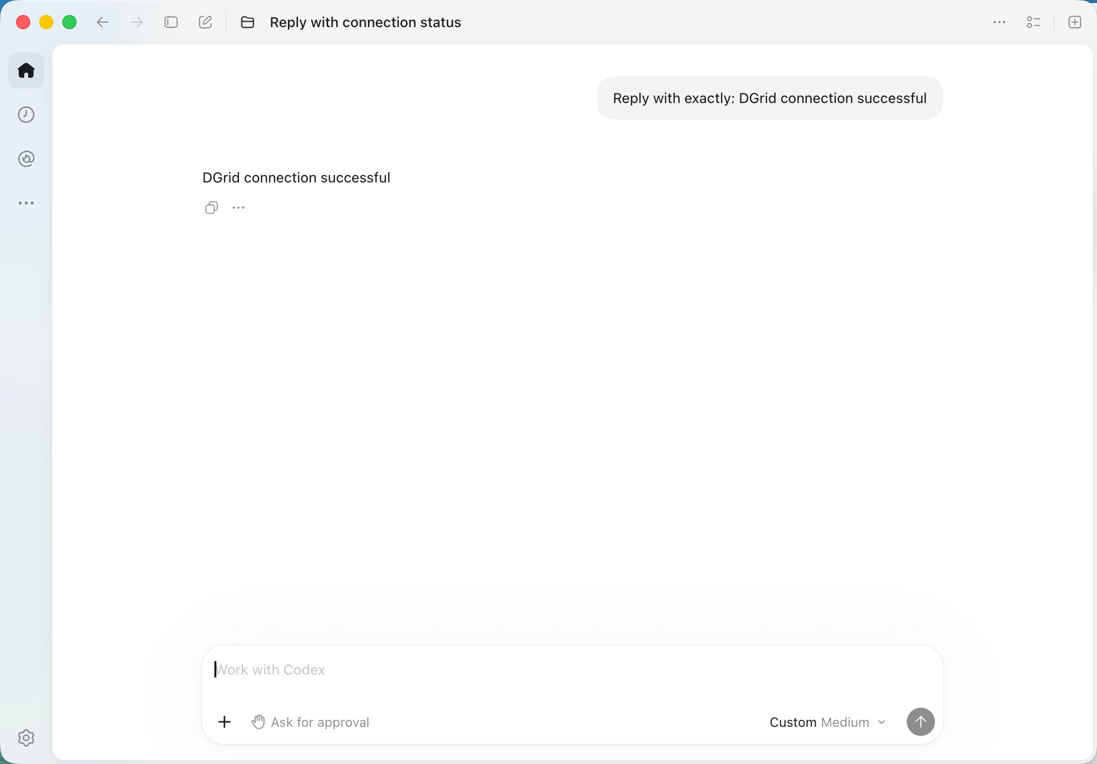Codex desktop app displaying the model response