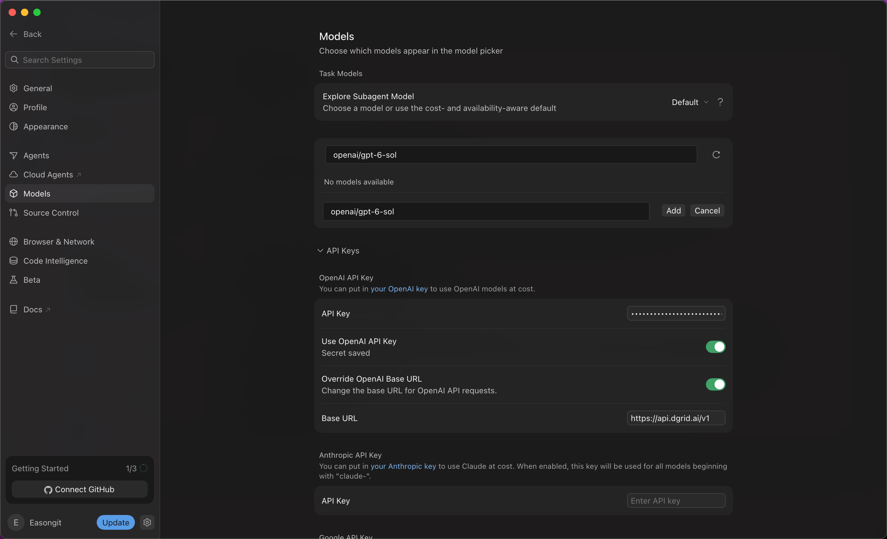 Add the complete DGrid model ID as a custom model
