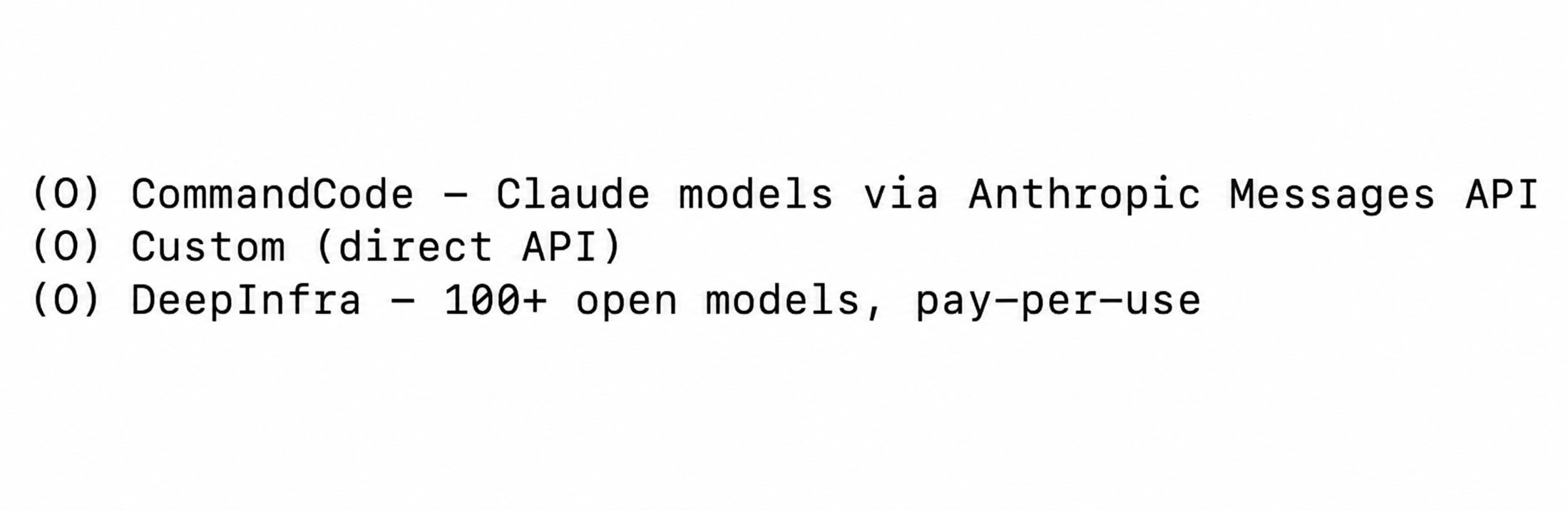 Opción Custom direct API en el menú de proveedores de Hermes