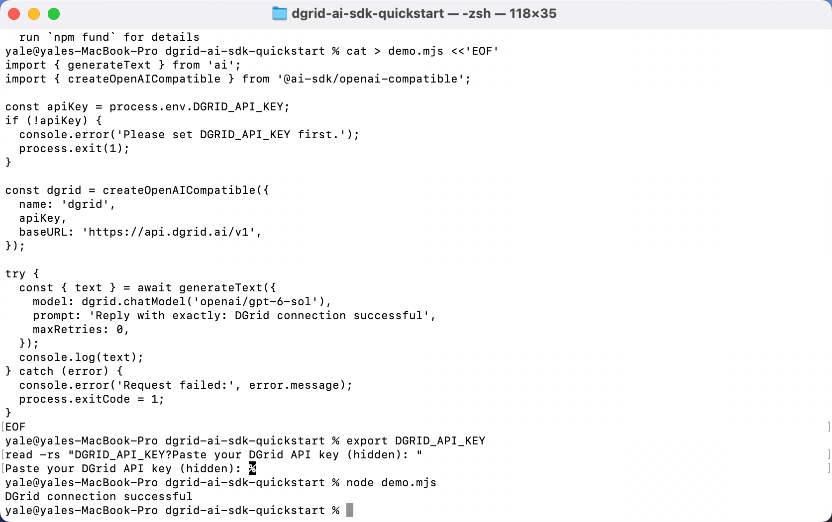 Run the script and receive the model response through DGrid