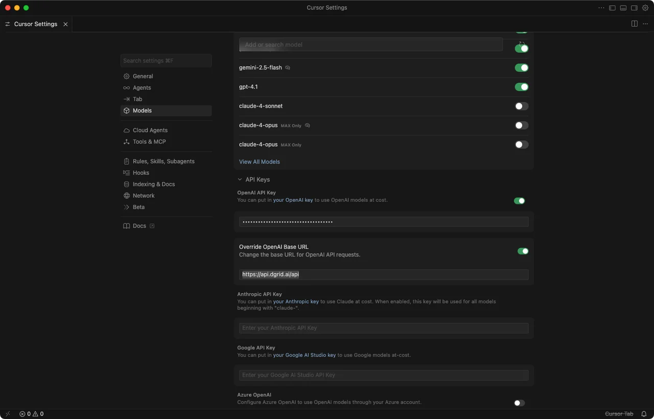 Cursor settings example