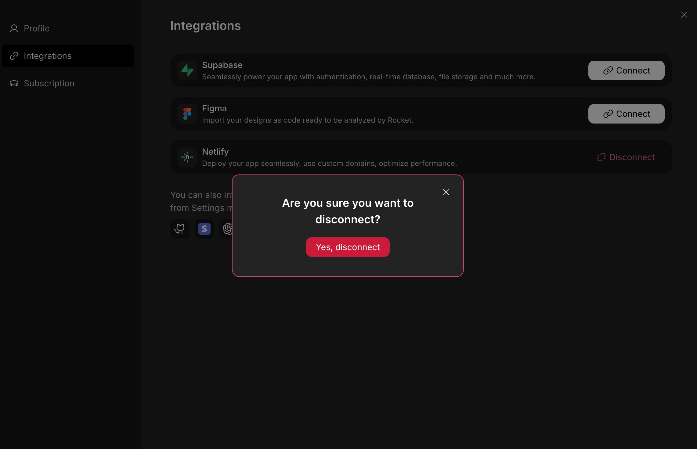 Netlify disconnect popup
