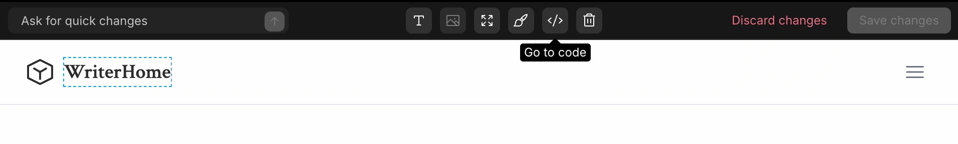 Jumping to code view for a selected element in web app.