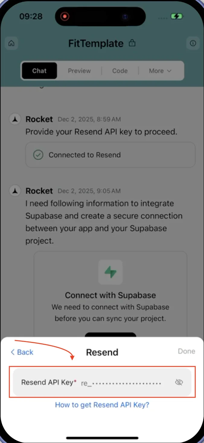 Click Resend integration in Project settings