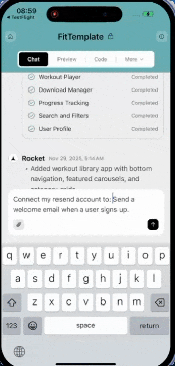 Resend integration popup in chat