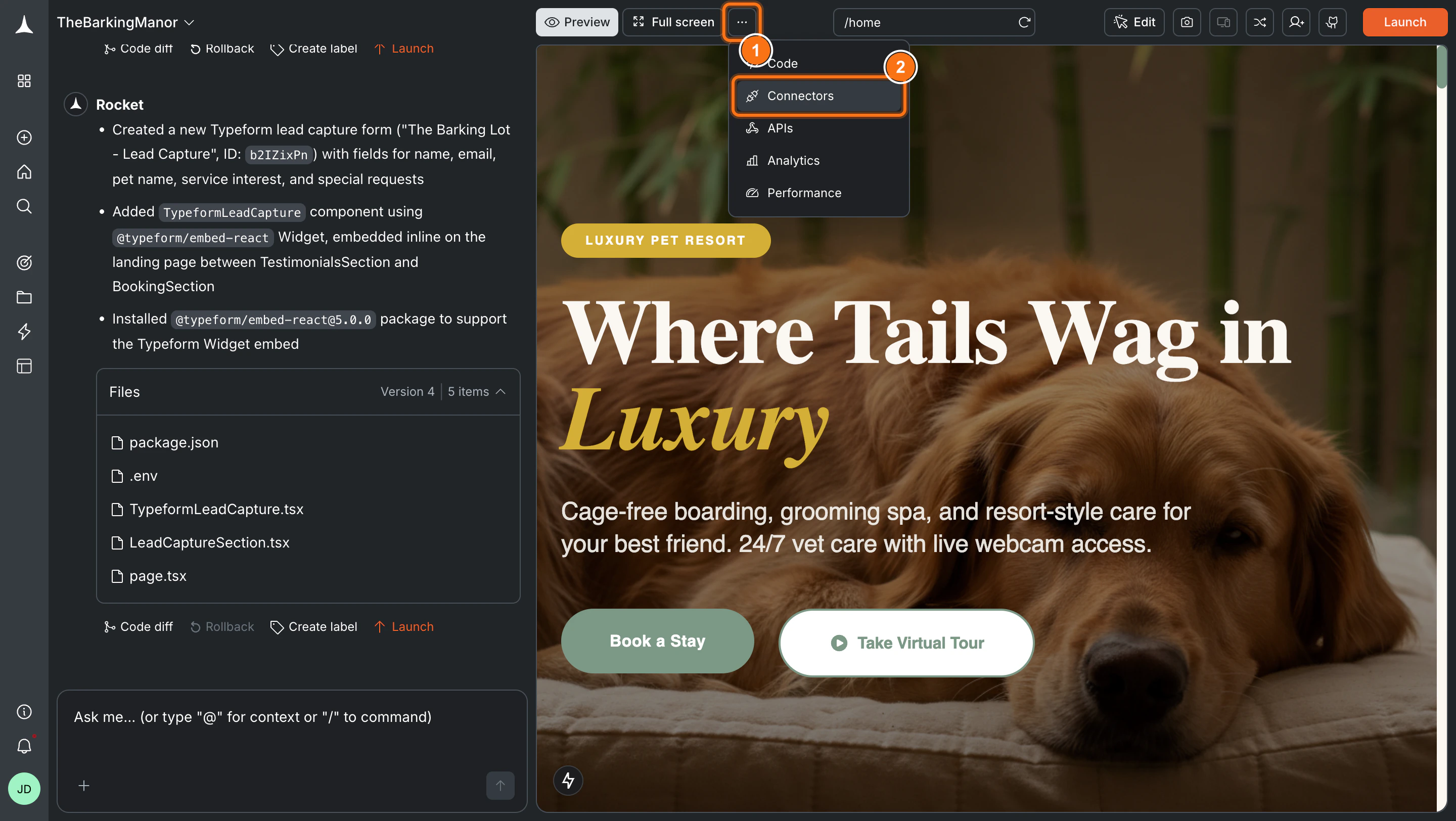 Toolbar dropdown with Connectors option highlighted.