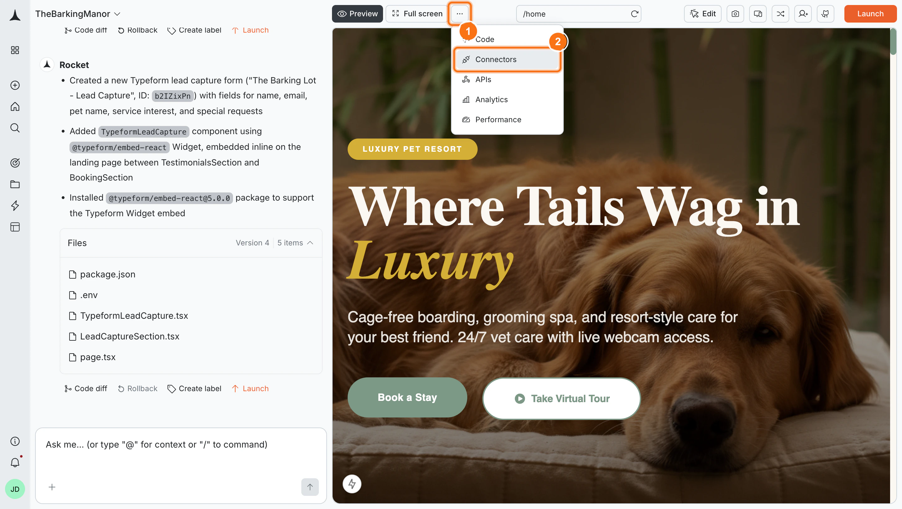 Toolbar dropdown with Connectors option highlighted.