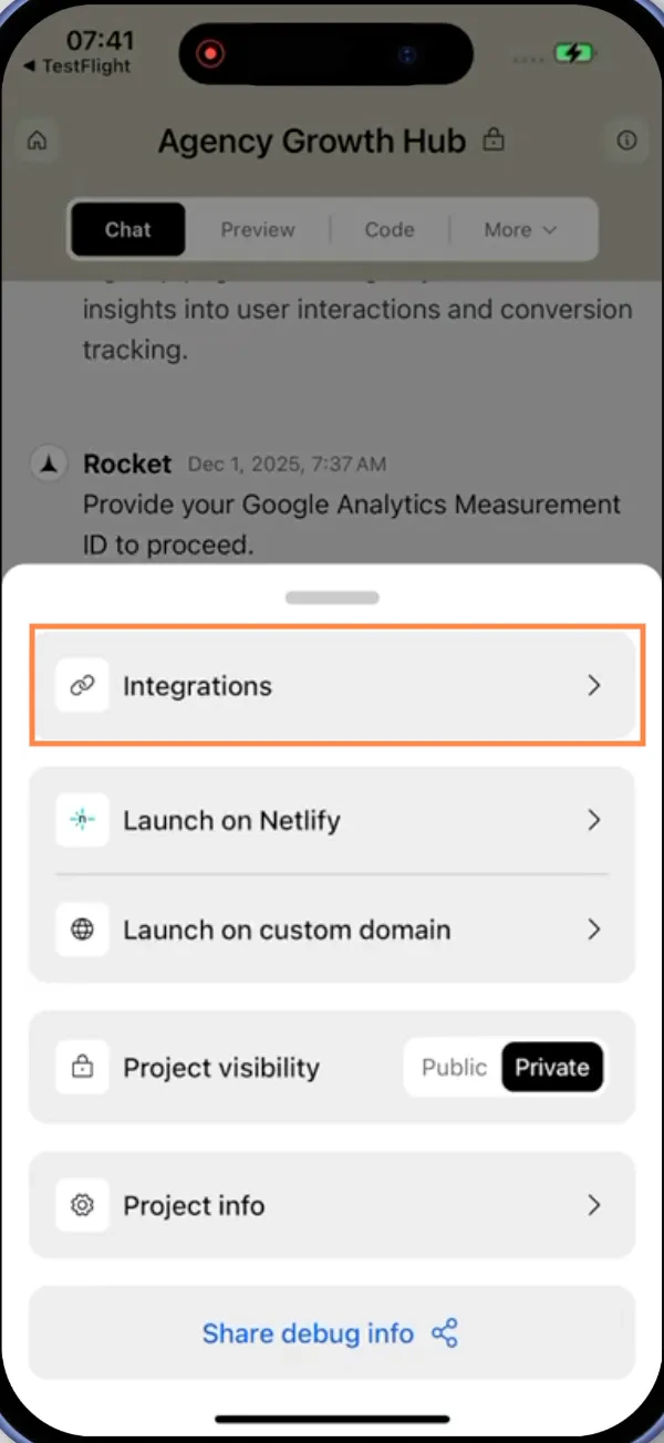 Integrations tab