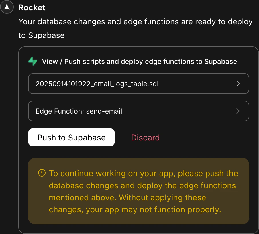 Edge Function deployment popup with code preview, secret fields, and deploy button.