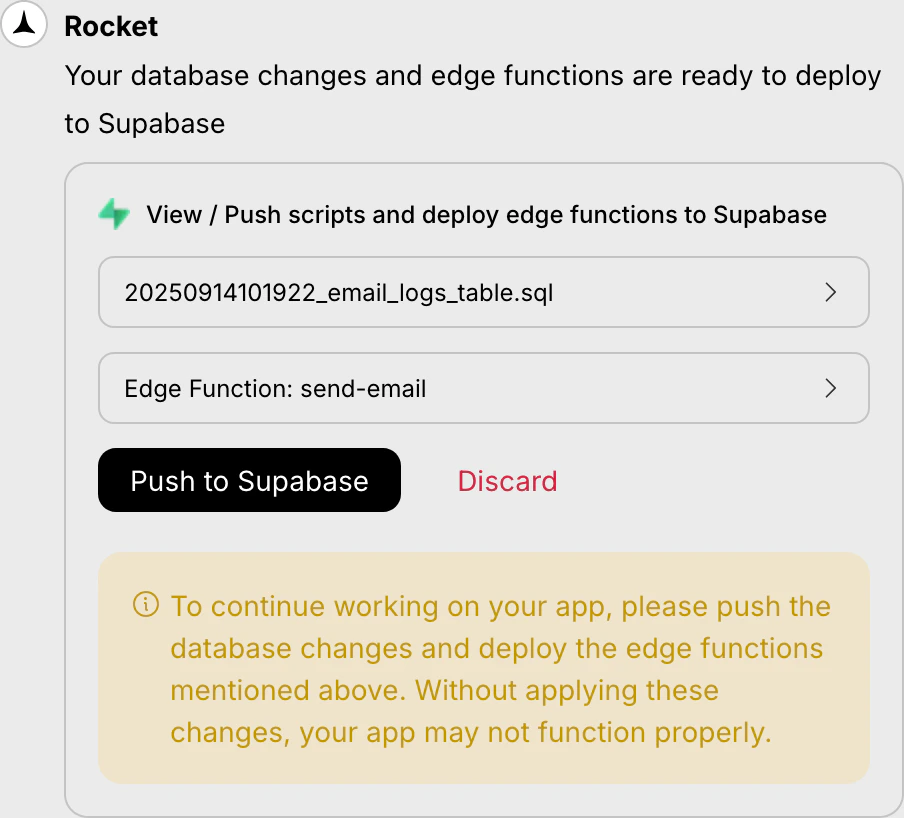 Edge Function deployment popup with code preview, secret fields, and deploy button.