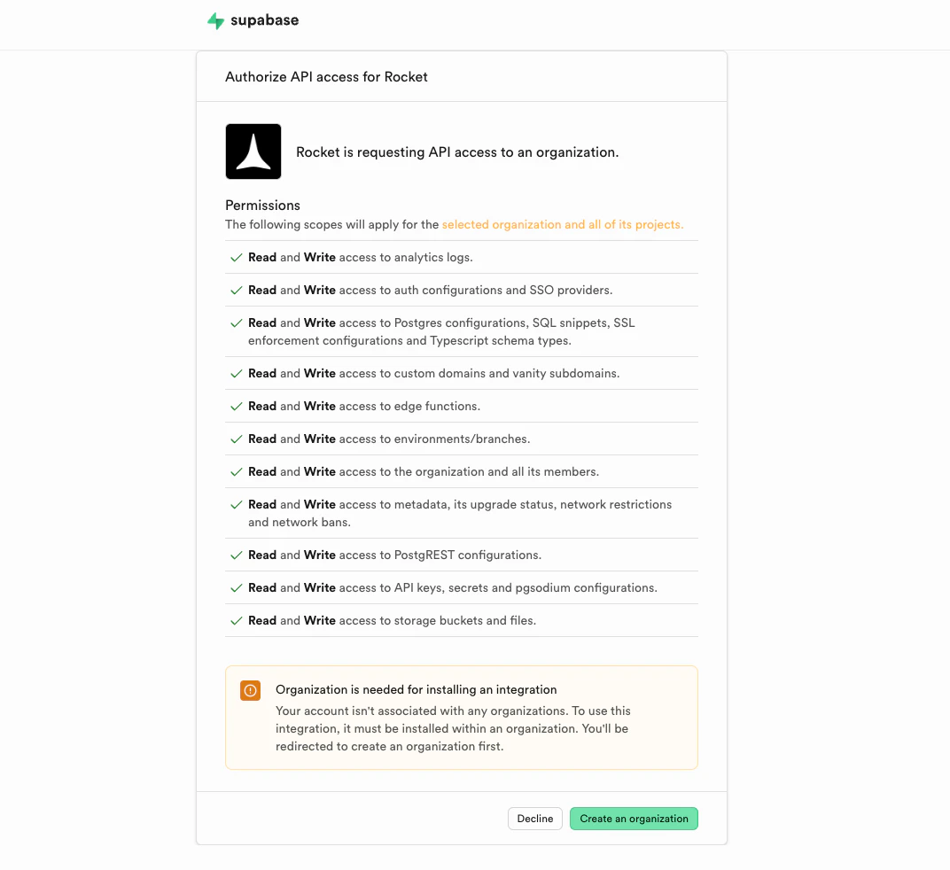 Supabase OAuth screen.