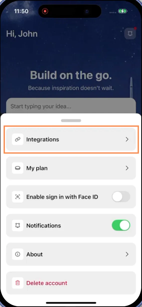 Integrations tab.