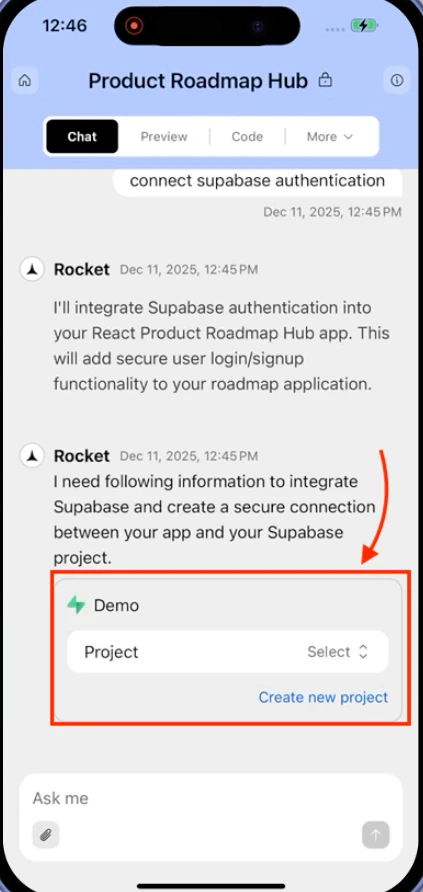 Select Supabase project.