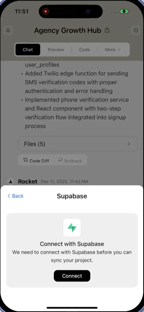 Supabase connect card.