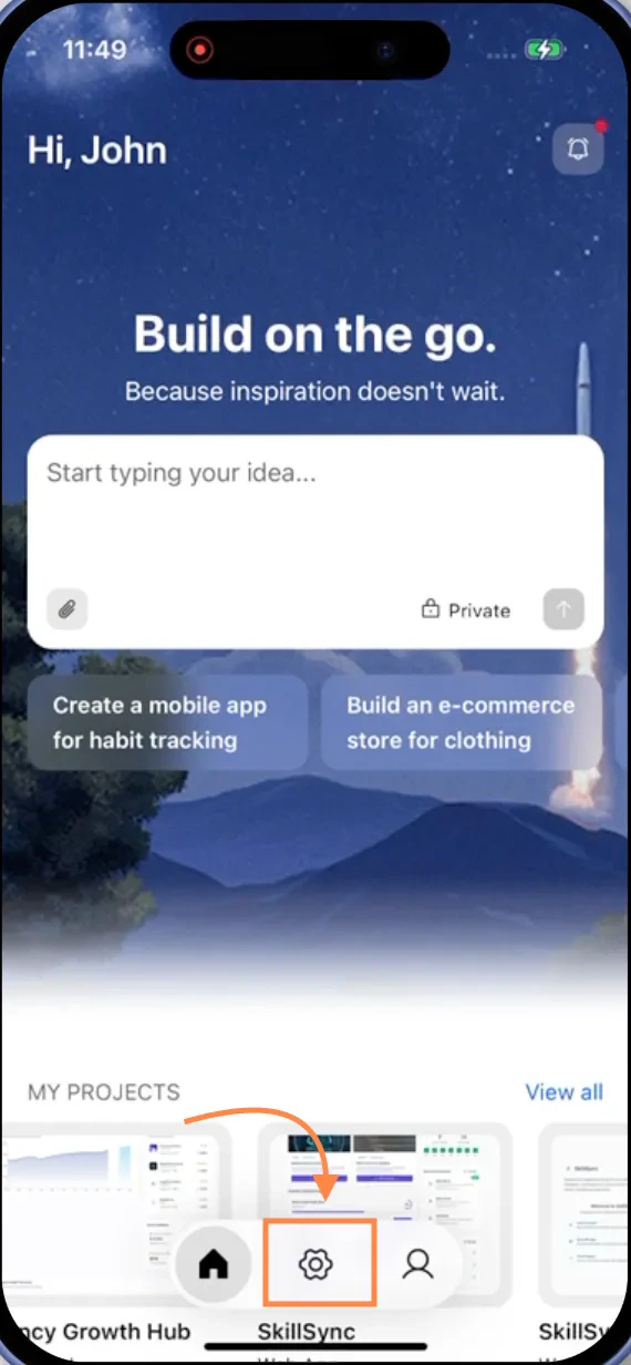 Settings icon in footer.