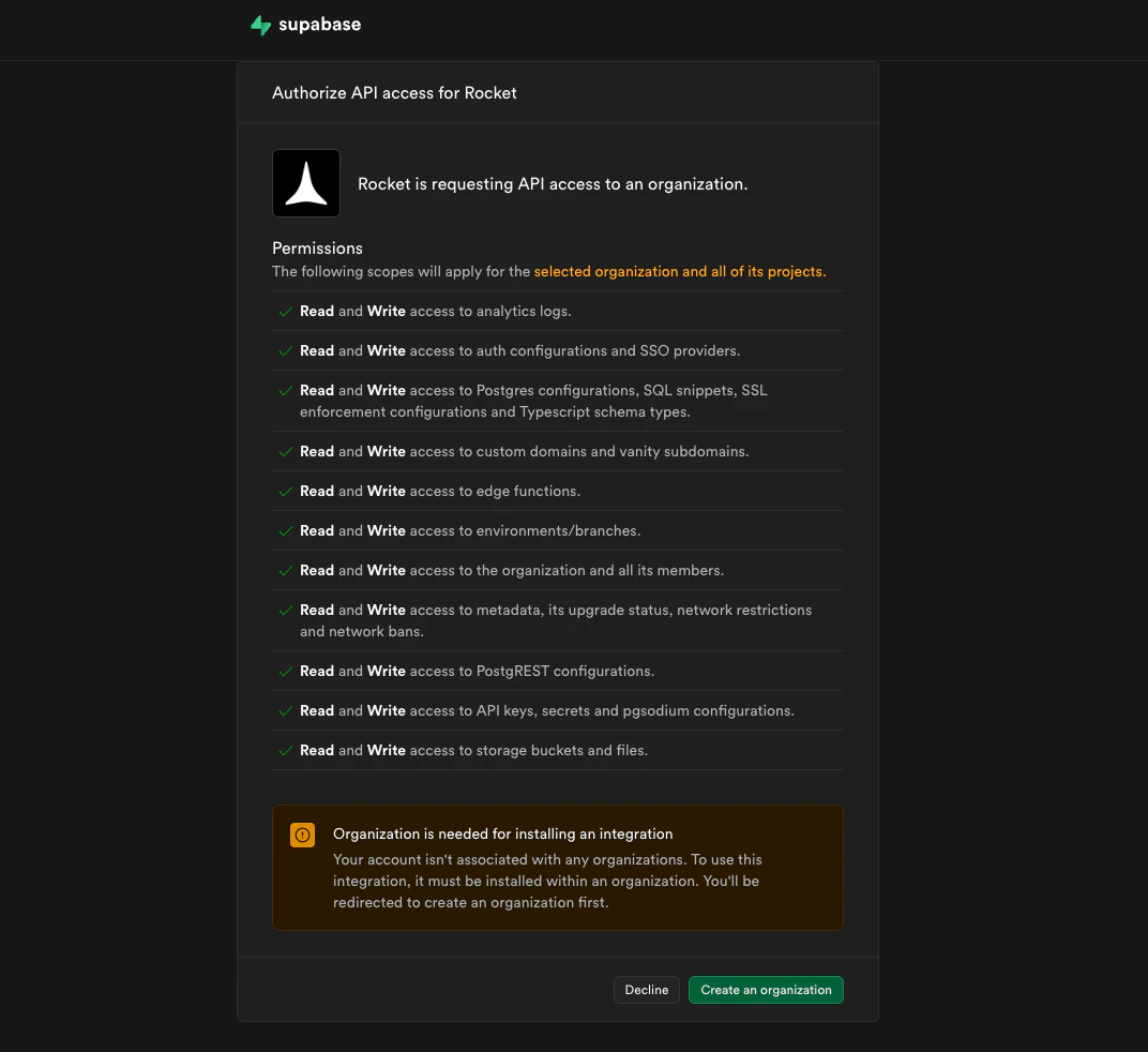 Supabase OAuth authorization screen.