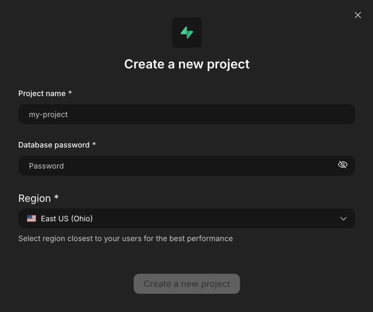 Create Supabase project.